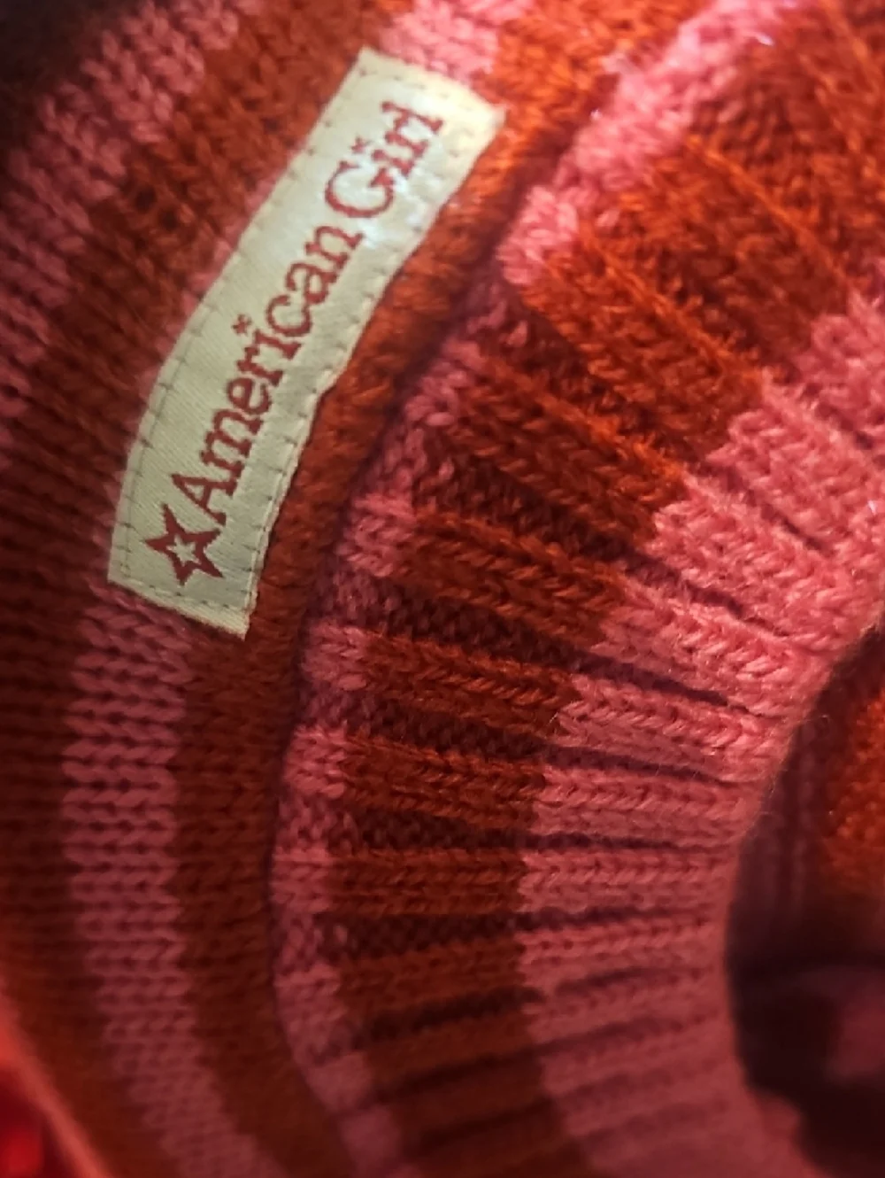American Girl NWOT Girls Pink and Red Striped Knit Beret with Star Accent